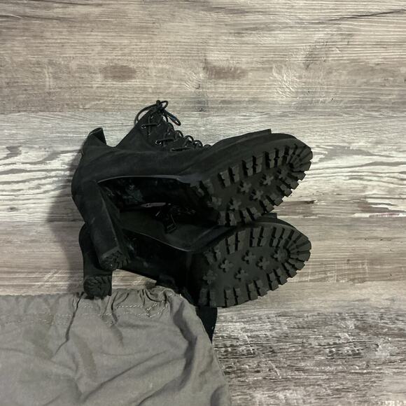 AllSaints Black Suede Lace Up Peep Toe High Heel Boots US 6.5–7 - Picture 10 of 13